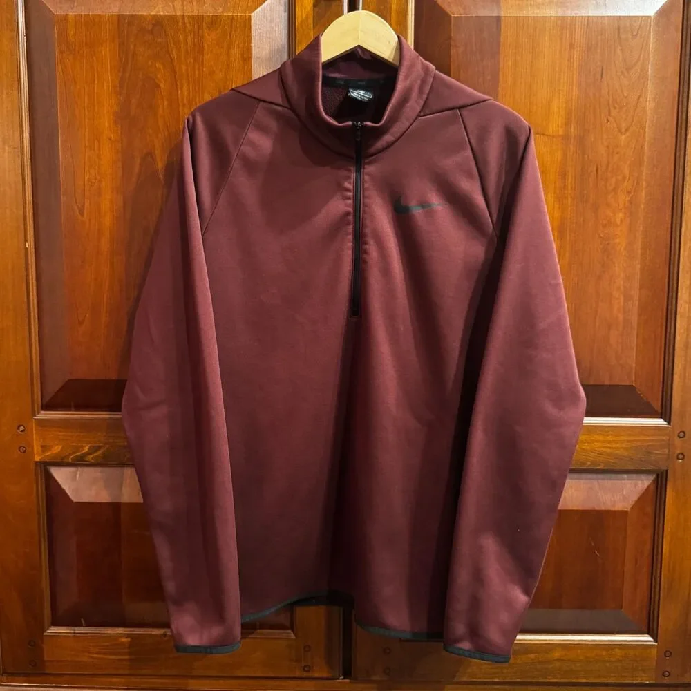 Nike Dri-FIT Men's 1/4 Zip Pullover Burgundy Training Sweatshirt Large